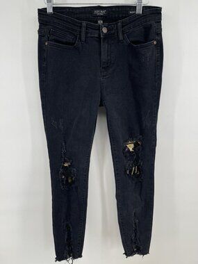Judy Blue Black Distressed Leopard Print Patch Skinny Jeans Designer Ankle 29